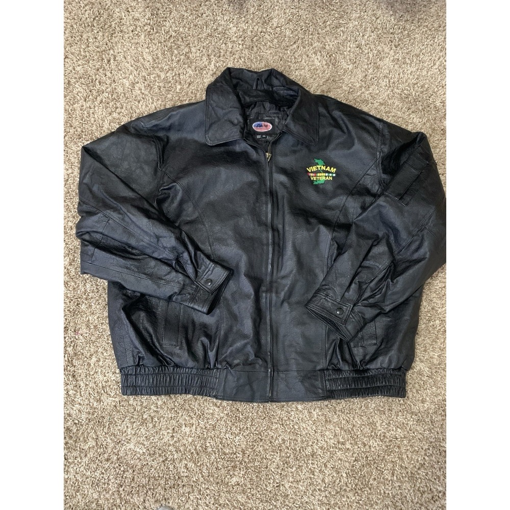 JWM Mens Vietnam Veteran Military Black Leather Jacket Size 5XL‎